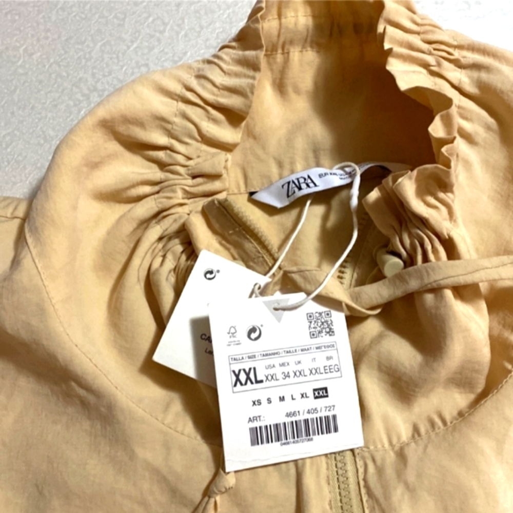 NWT 𝅺ZARA Vanilla Tan Flow Cropped Drawstring Jacket Sz XXL XL - Picture 10 of 13